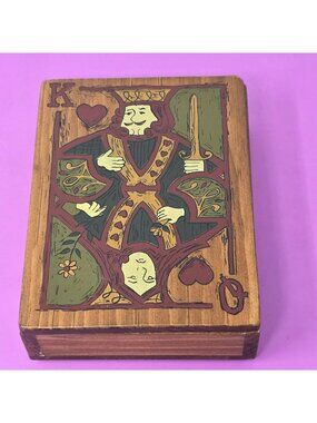 Hand-Painted Wooden Box With King Of Hearts Design - Sturdy Decorative Storage